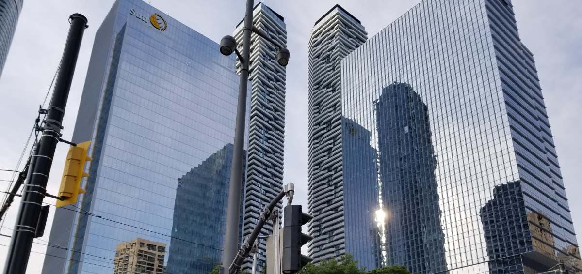 Toronto. The "Twin Towers" standout from behind the Sunlife building. Queens Quay